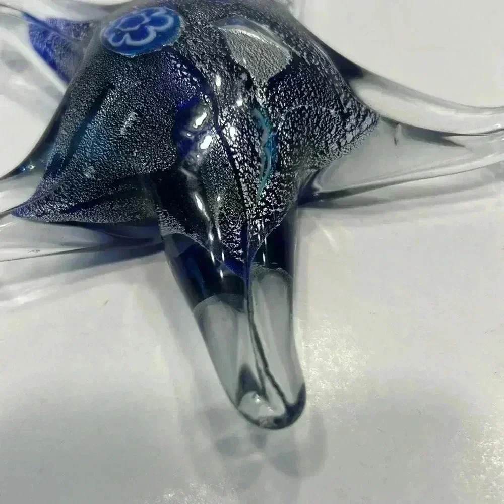 Art glass cobalt blue milliefiori silver Starfish Paperweight Murano style - Picture 3 of 6